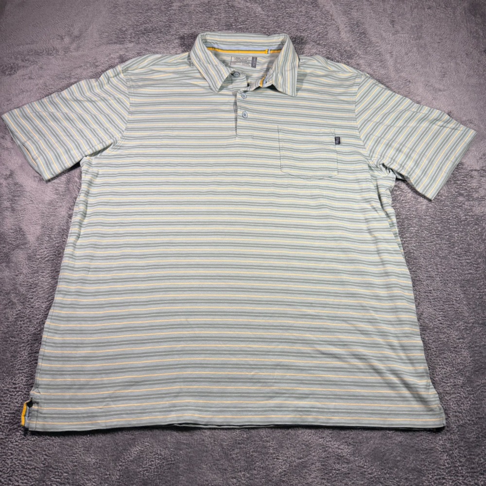Marsh Wear Mens XXL Green Yellow Striped Short Sleeve Pocket Polo‎ Shirt Cotton
